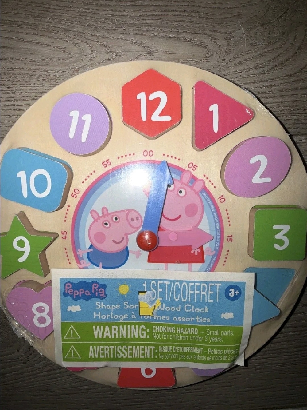 Peppa Pig Wooden Shape Sorting Clock - Pink Blue Green Red Purple